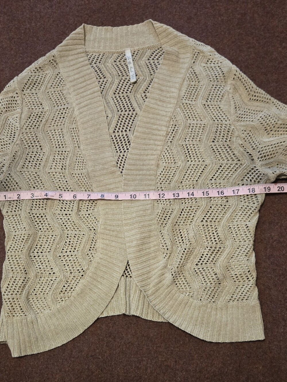 Leo & Nicole Open Front Knit Shawl Cardigan Tan XL Armpit Discoloration - Picture 5 of 7